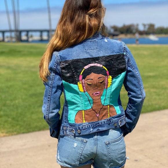 Afro DJ handprinted jacket - wearable art - Picture 5 of 7